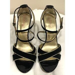 LILLY PULITZER Bella Sandal Strappy High Heels Black Suede Gold Details Size 8